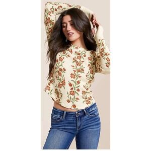 Free People We The Free Folk Vine Thermal‎ Top Ivory Floral XS